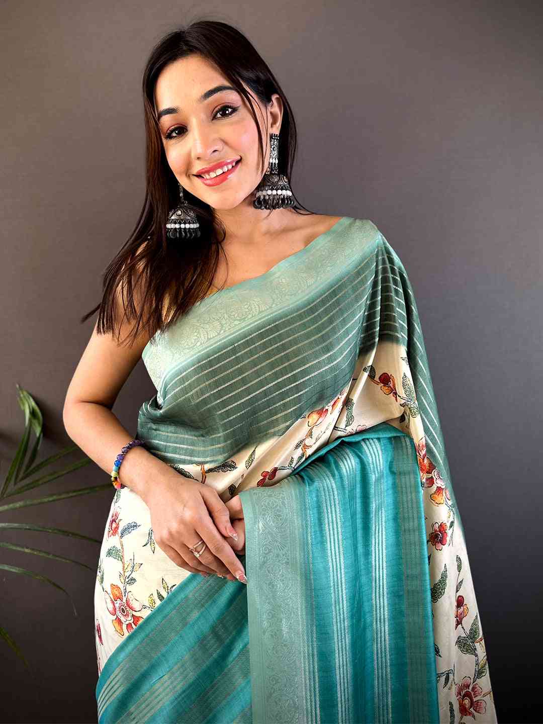 Pastel Teal Soft Crepe Silk Digital Ombre Saree
