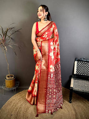 Coral Dola Big Floral Zari Kanchi Saree
