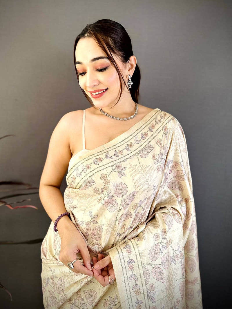 Traditional Katha Art Soft Tussar Saree