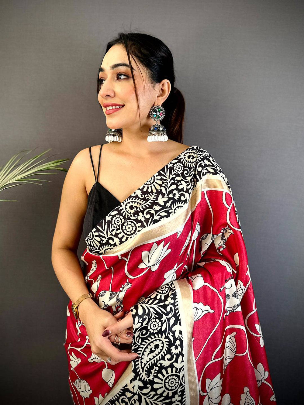 Red Soft Chanderi Contrast Border Saree