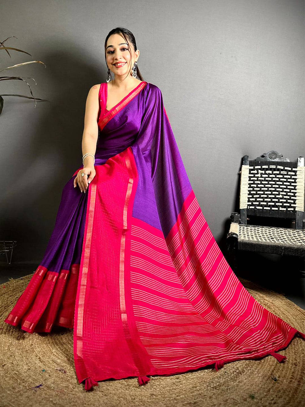 Purple Soft Kota Crepe Contrast Border Saree