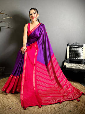 Purple Soft Kota Crepe Contrast Border Saree