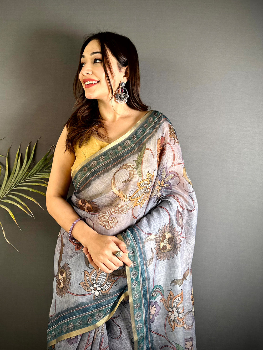 Ethereal Linen Tissue Ajrak Zari Saree