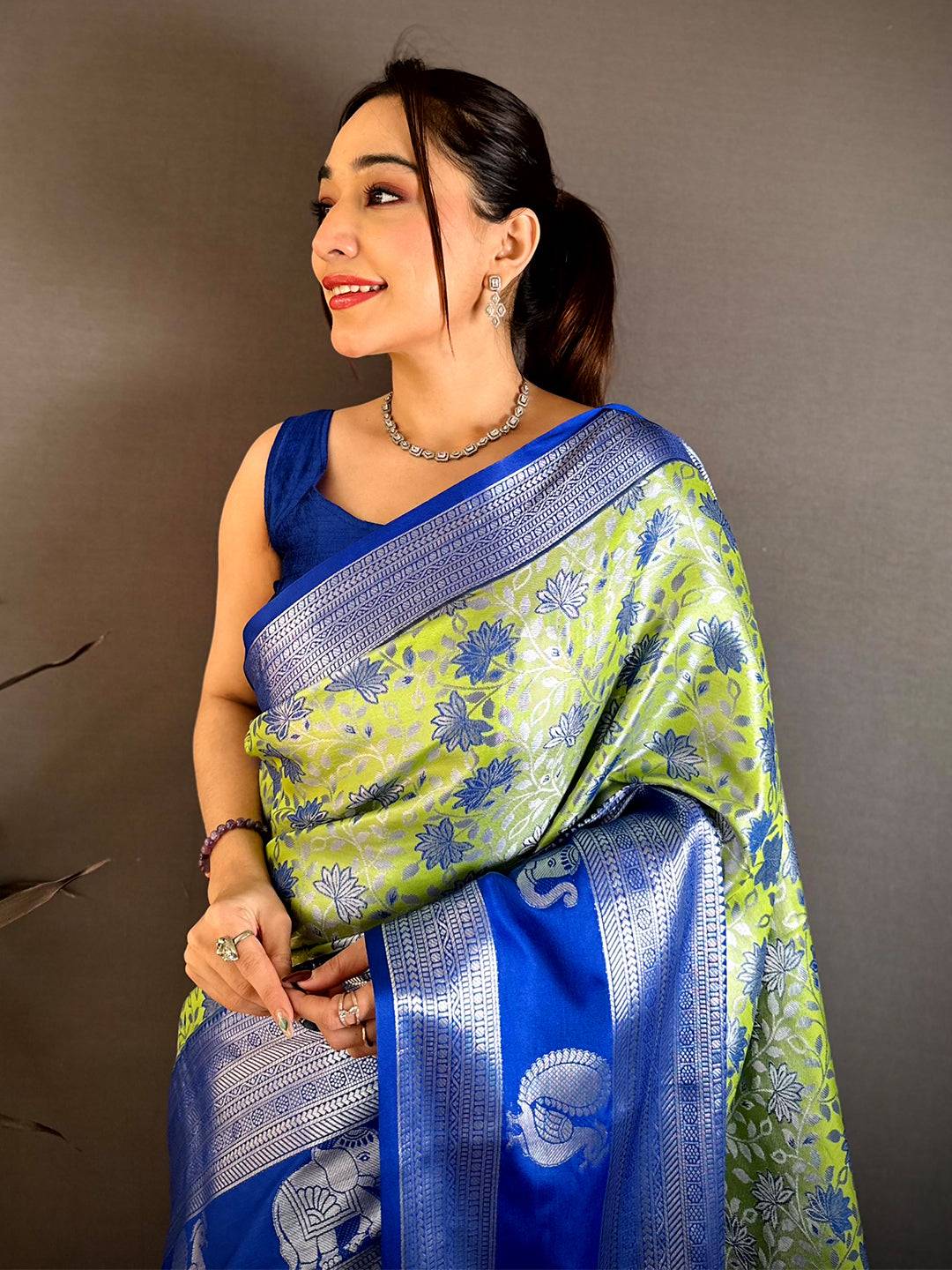 Lime Green Dharmavaram Double Ikkat Saree