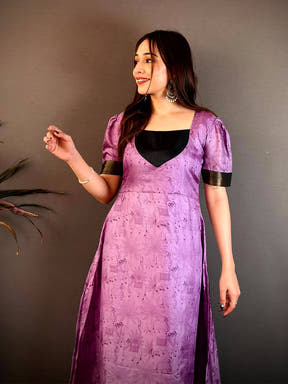 Soft Dola Silk Half Paan Neck Kurti