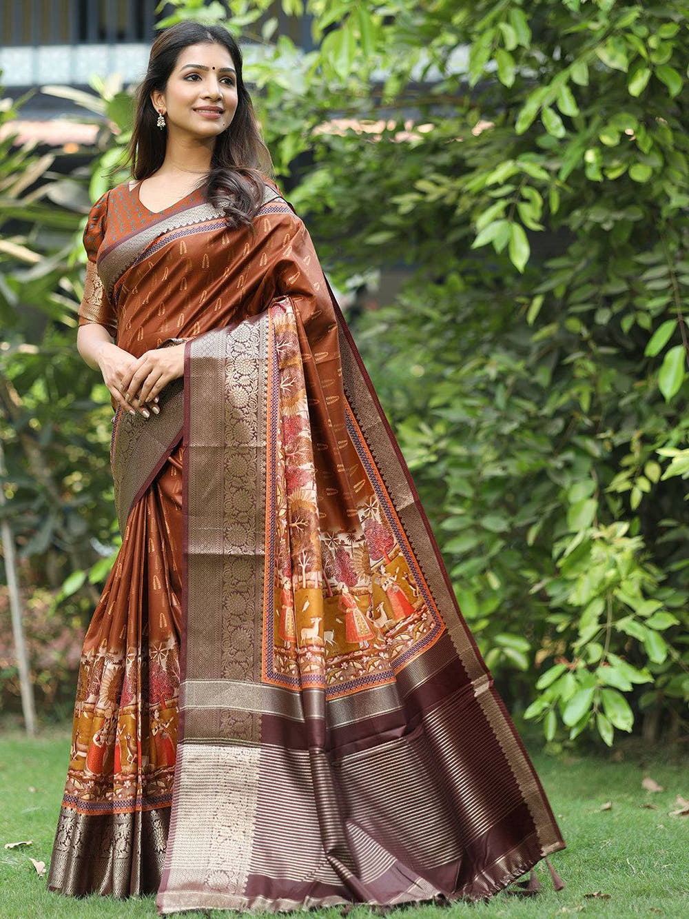  Ajrak Block & Hand Kalamkari Print Pure Viscose Saree 