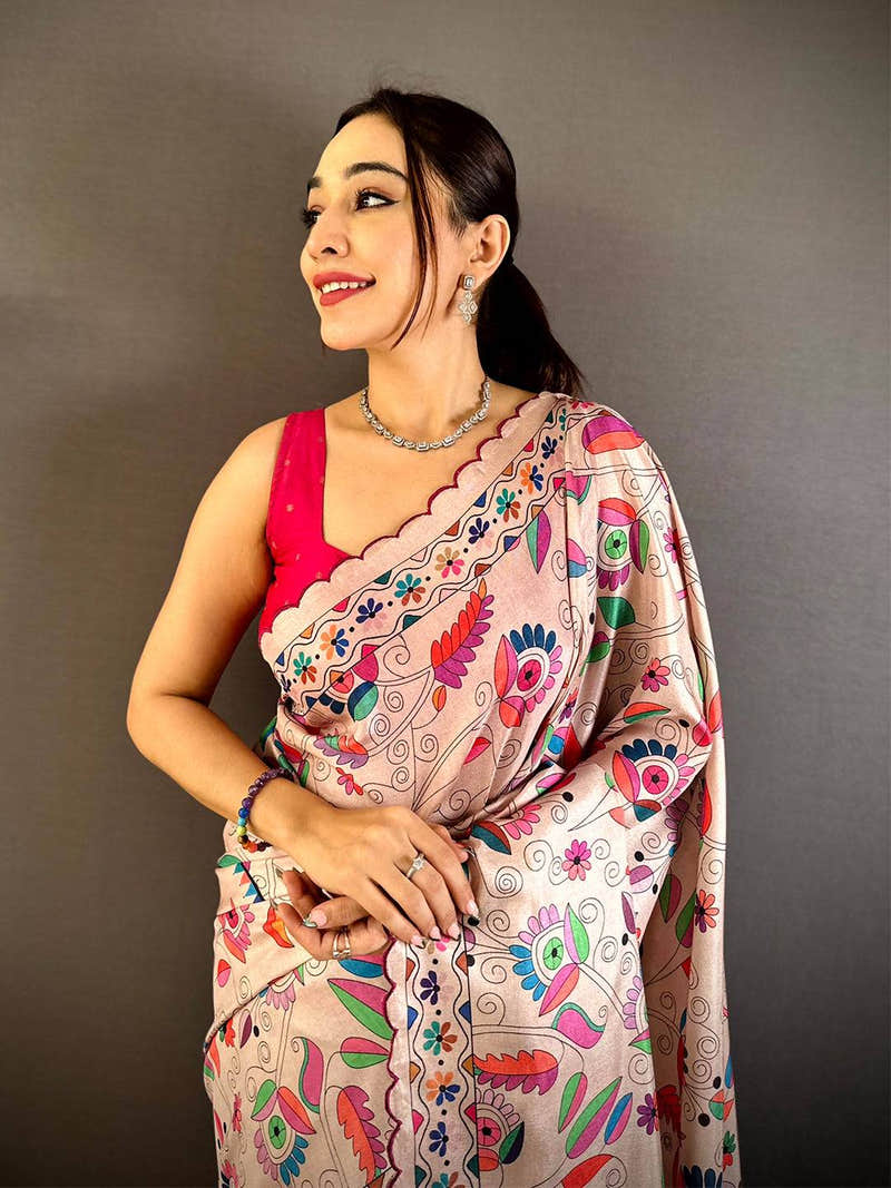 Regal Tussar Cutwork Digital Saree