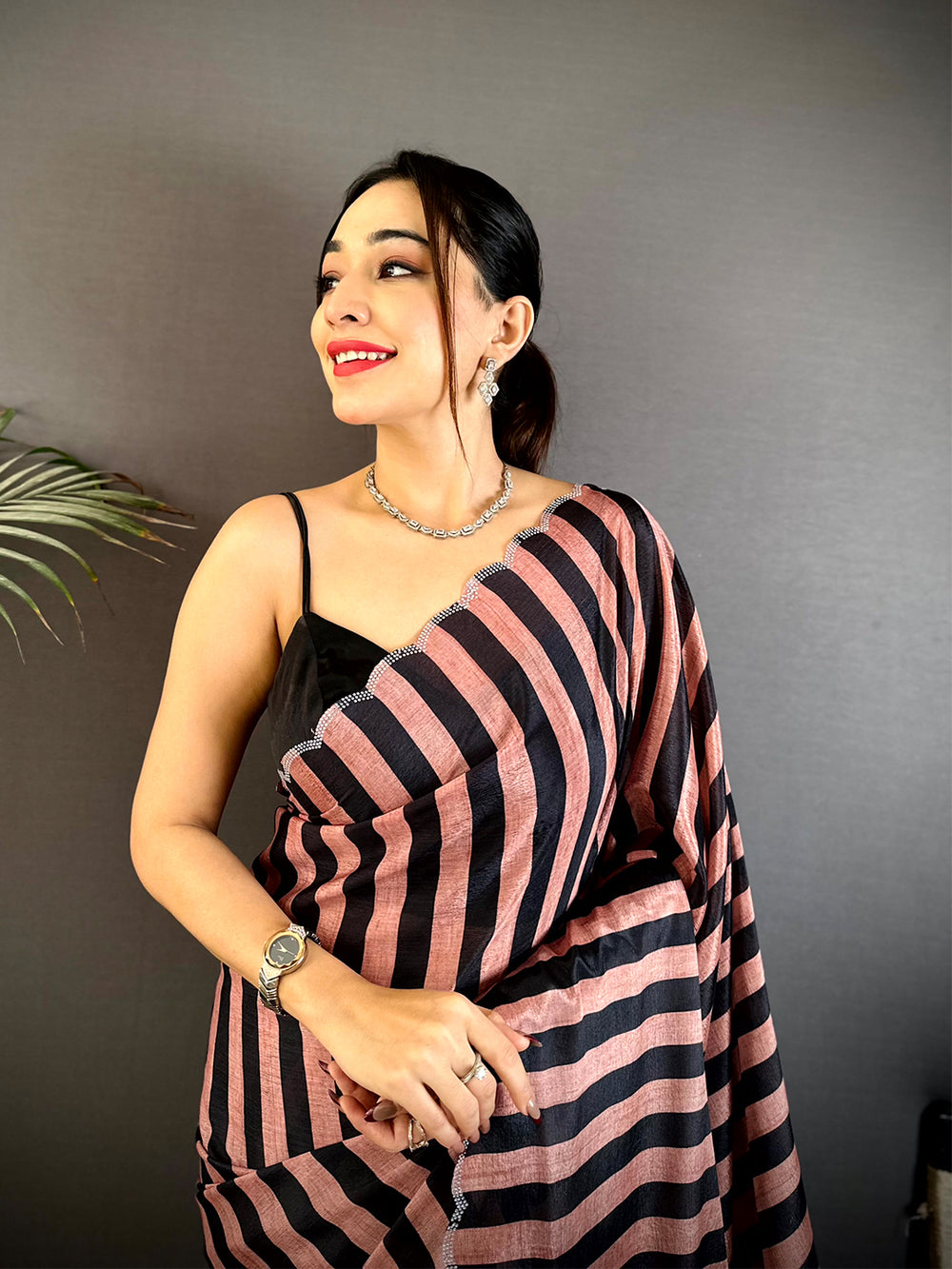 Radiance Soft Chiffon Swarovski Striped Saree