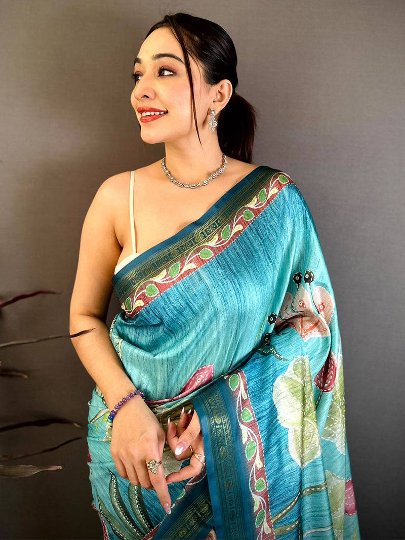 Classic Rudraksh Border Floral Silk Saree