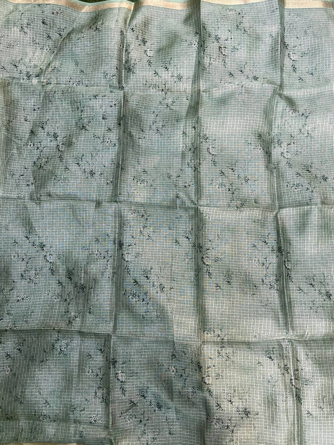 Soft Kota Doriya Silk Saree With Flower Prints & Rich Pallu