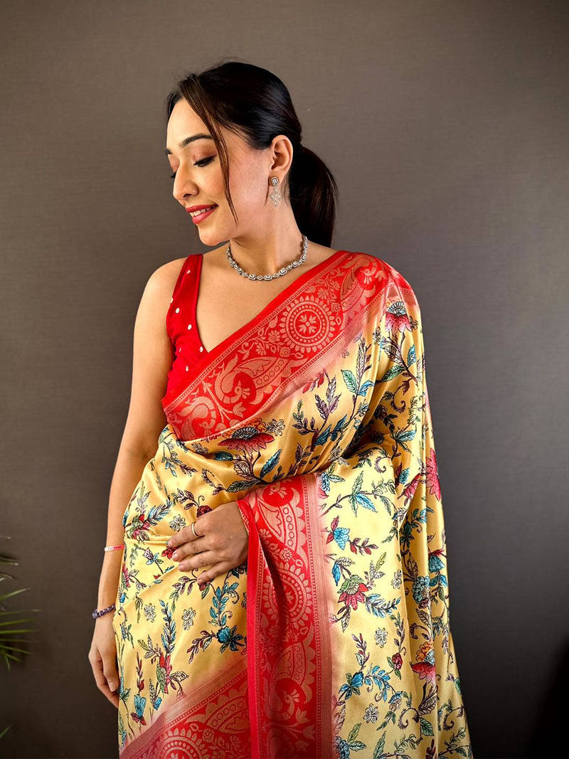 Yellow Yevla Pathani Soft Silk Saree