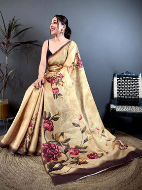 Exclusive Floral Printed Soft Tussar Saree