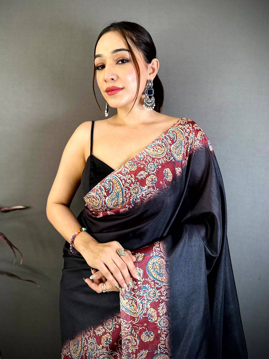 Classic Ajrakh Print Tussar Saree
