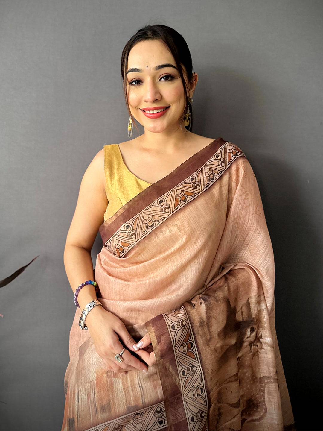 Regal Art Poster Pallu Kalamkari Linen Saree


