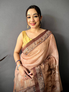 Regal Art Poster Pallu Kalamkari Linen Saree


