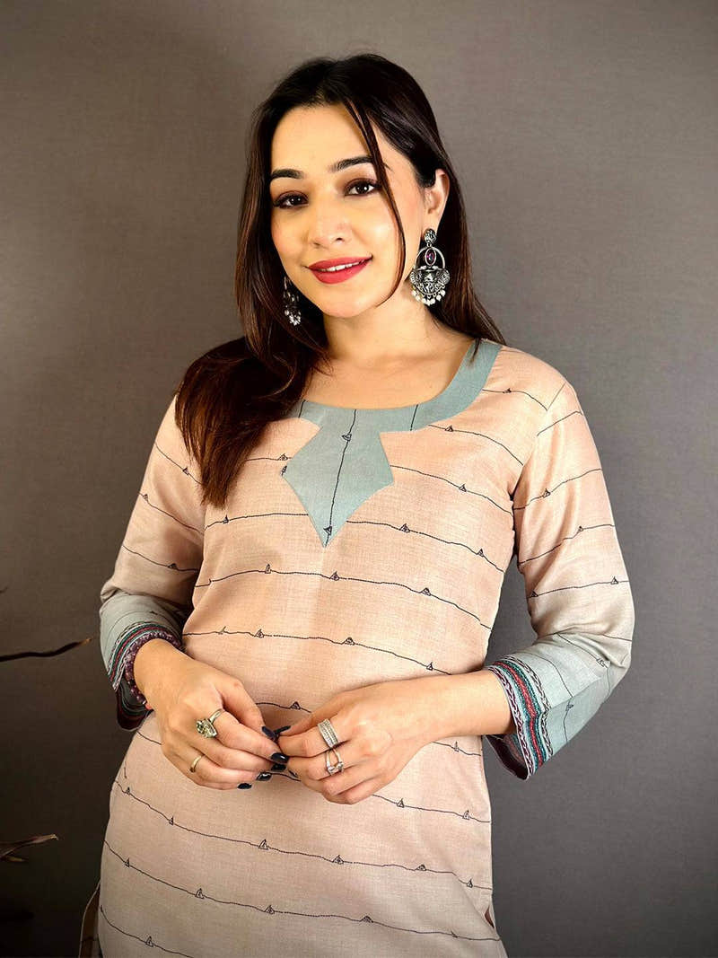 Elegant Kantha Work Mul Cotton Kurti