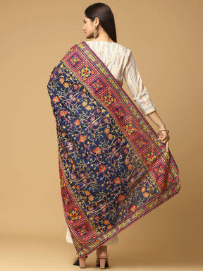 Back view of embroidered poly chiffon pashmina dupatta