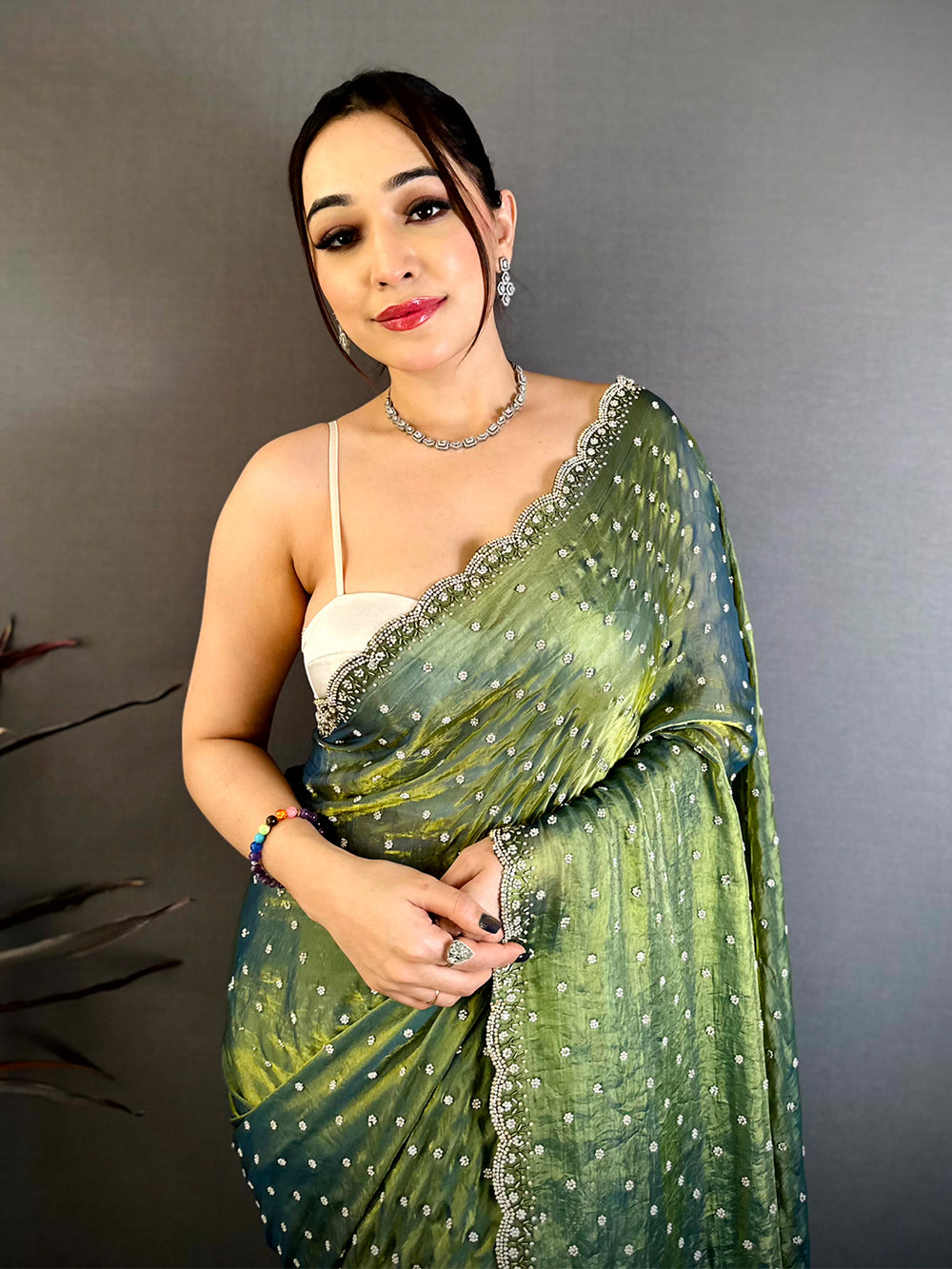 Royal Pearl Zircon Embellished Saree