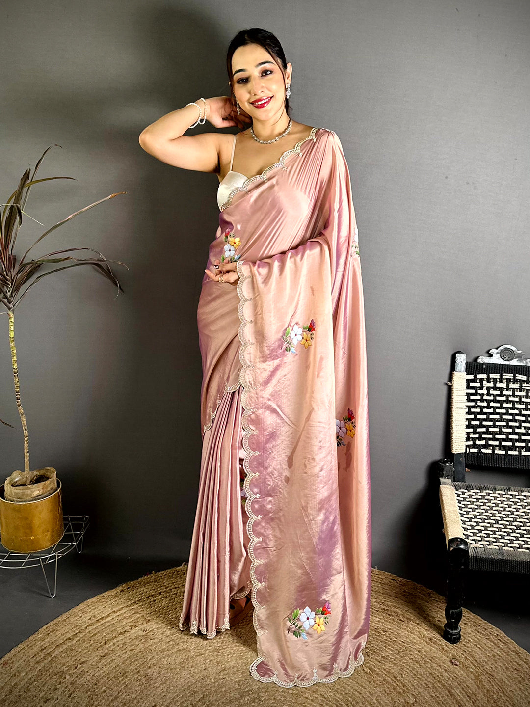 Stylish Digital Floral Satin Silk Saree