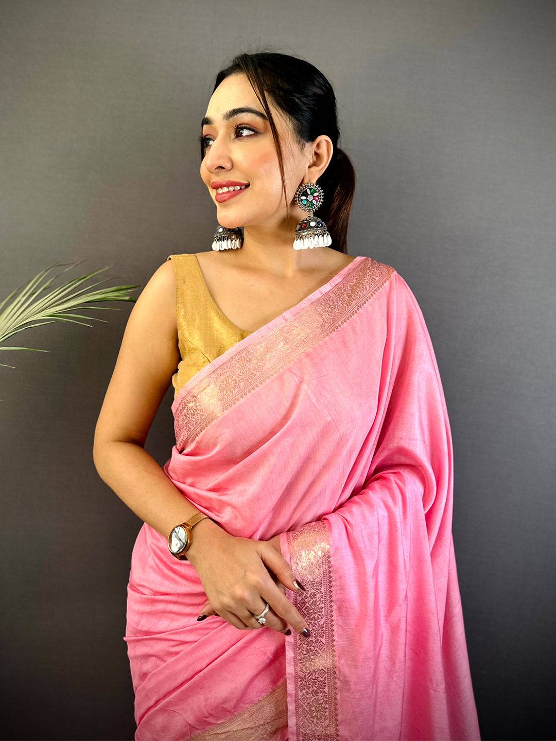 Pink Hand-Dyed Pure Viscose Saree