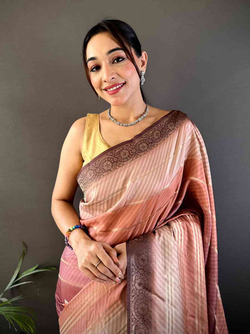 Rose Pink Kalamkari Ombre Crepe Silk Saree