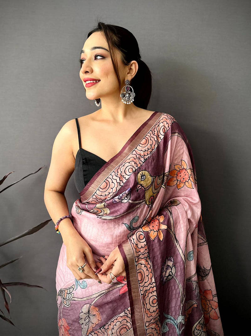 Royal Tussar Kalamkari Art Saree
