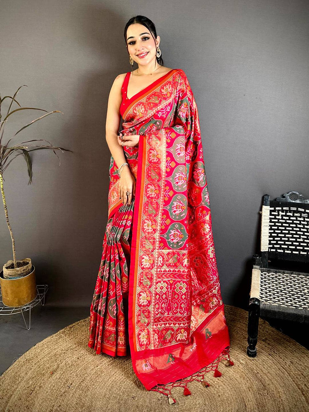 Red Patola Weave Soft Sami Silk Saree
