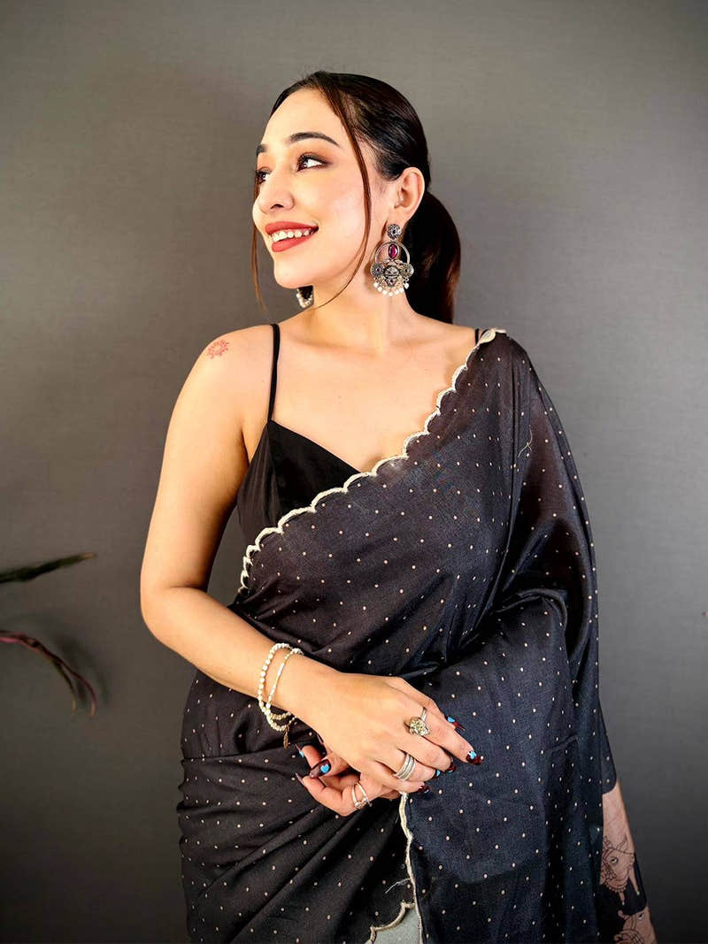 Artistic Cow Motif Kalamkari Tussar Saree