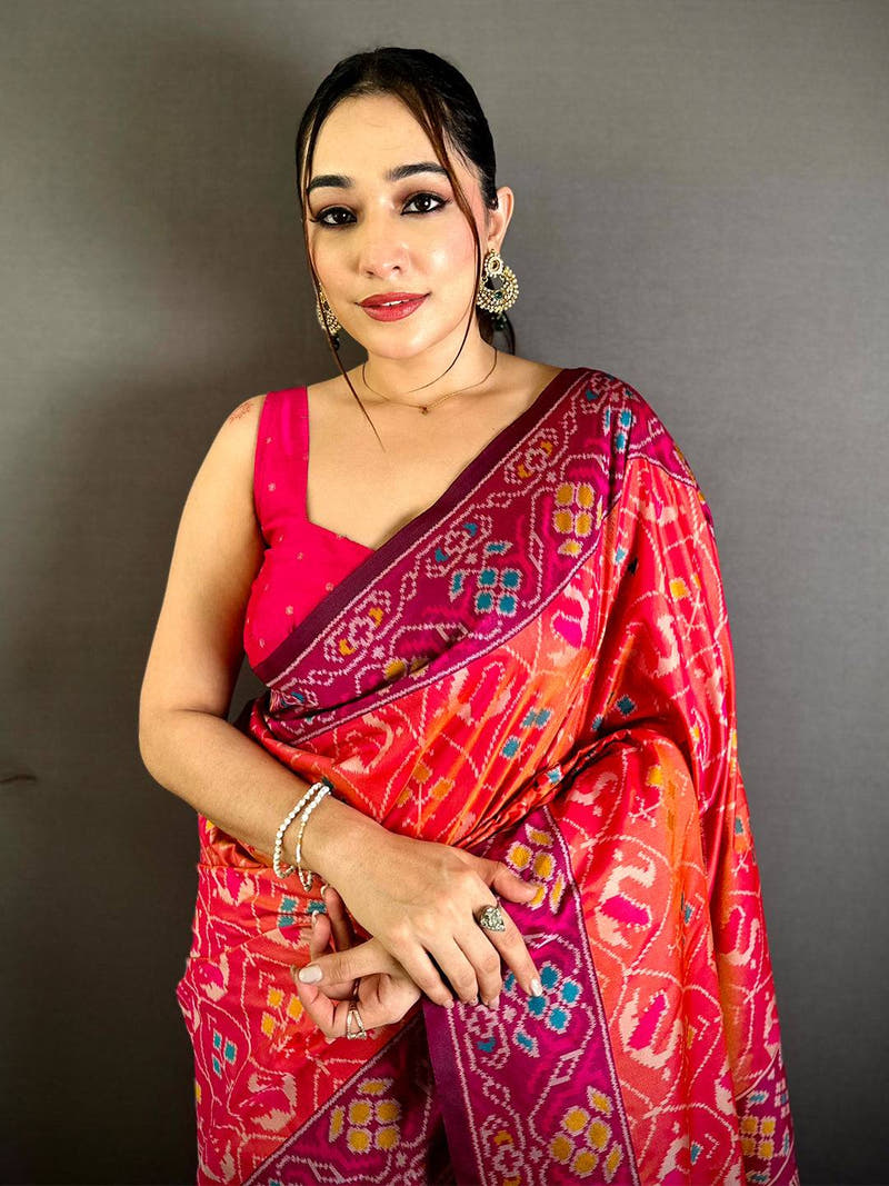 Exclusive Peach Silk Patola Saree