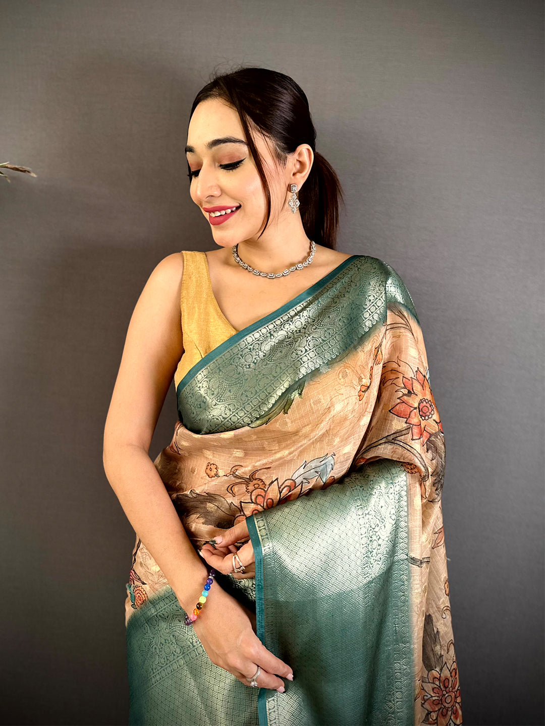 Graceful Kota Doriya Kalamkari Printed Saree


