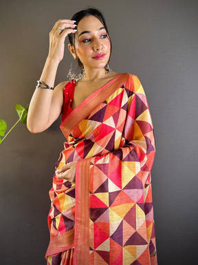 Geometric Linen Saree