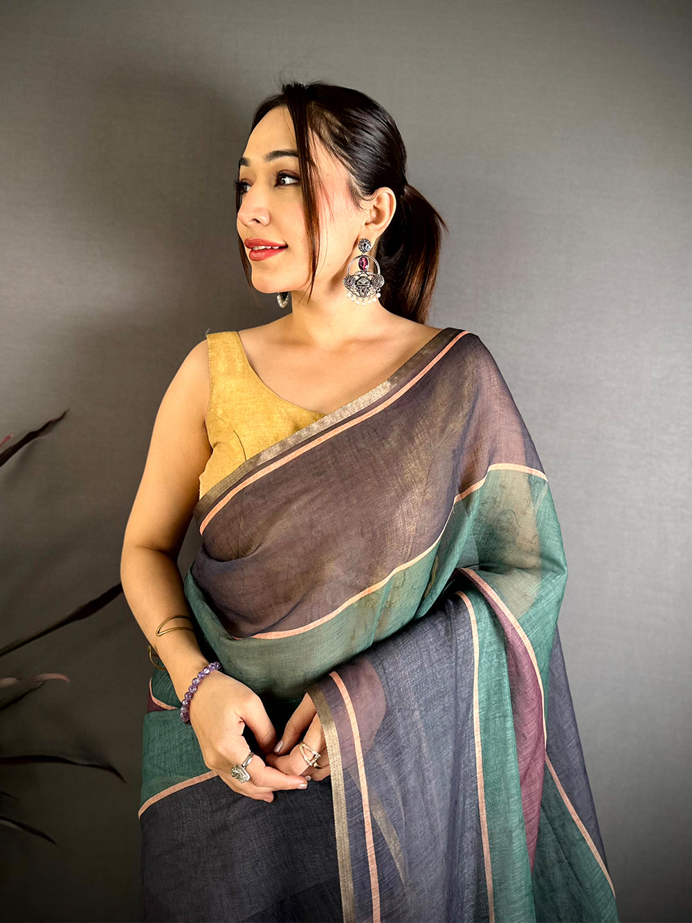Heritage Stripe Linen Tissue Saree