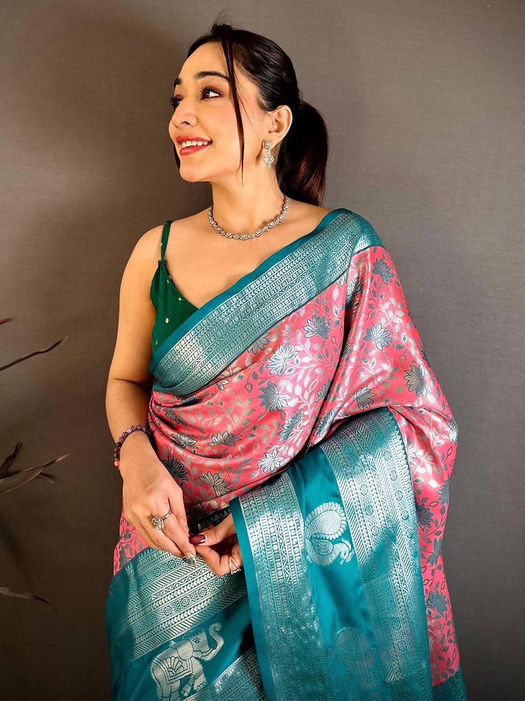 Pink Dharmavaram Double Ikkat Saree