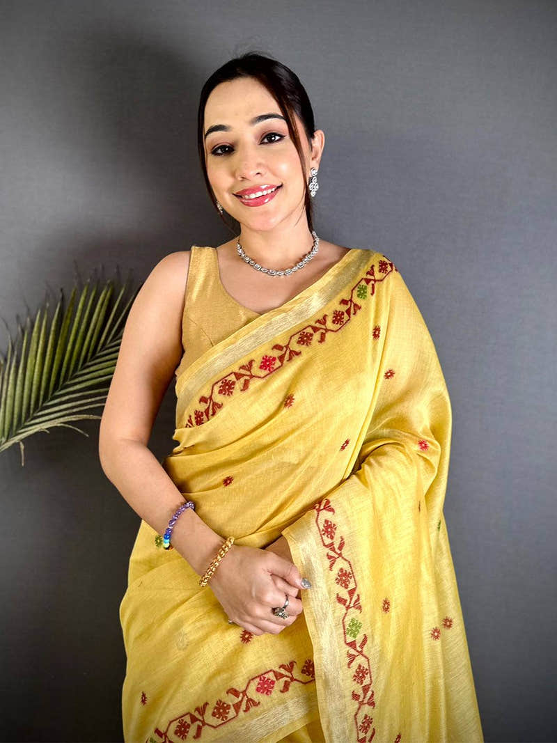 Classic Handloom Jamdani Linen Saree