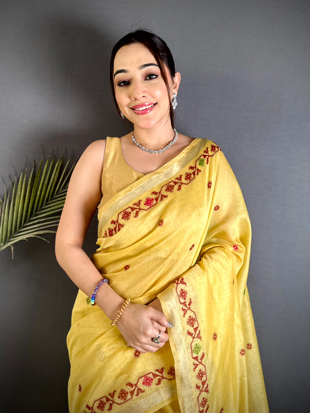 Classic Handloom Jamdani Linen Saree