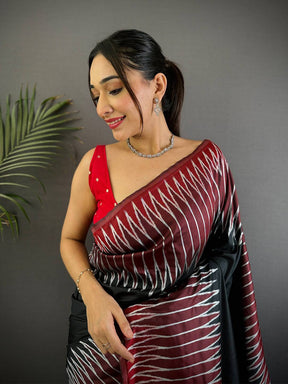 Black Soft Silk Ikkat Zari Weaving Saree

