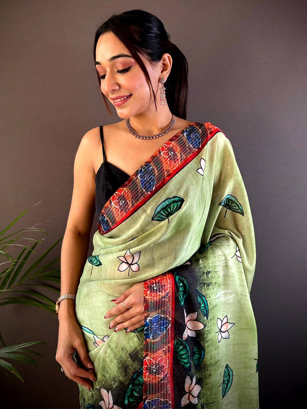 Green Georgette Pichwai Print Saree