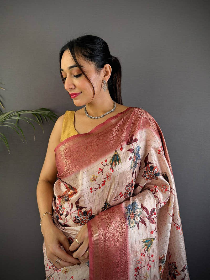 Pink Freehand Design Gadwal Saree