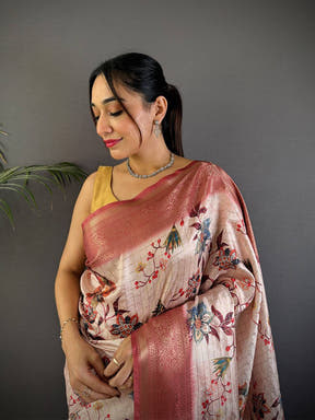 Pink Freehand Design Gadwal Saree