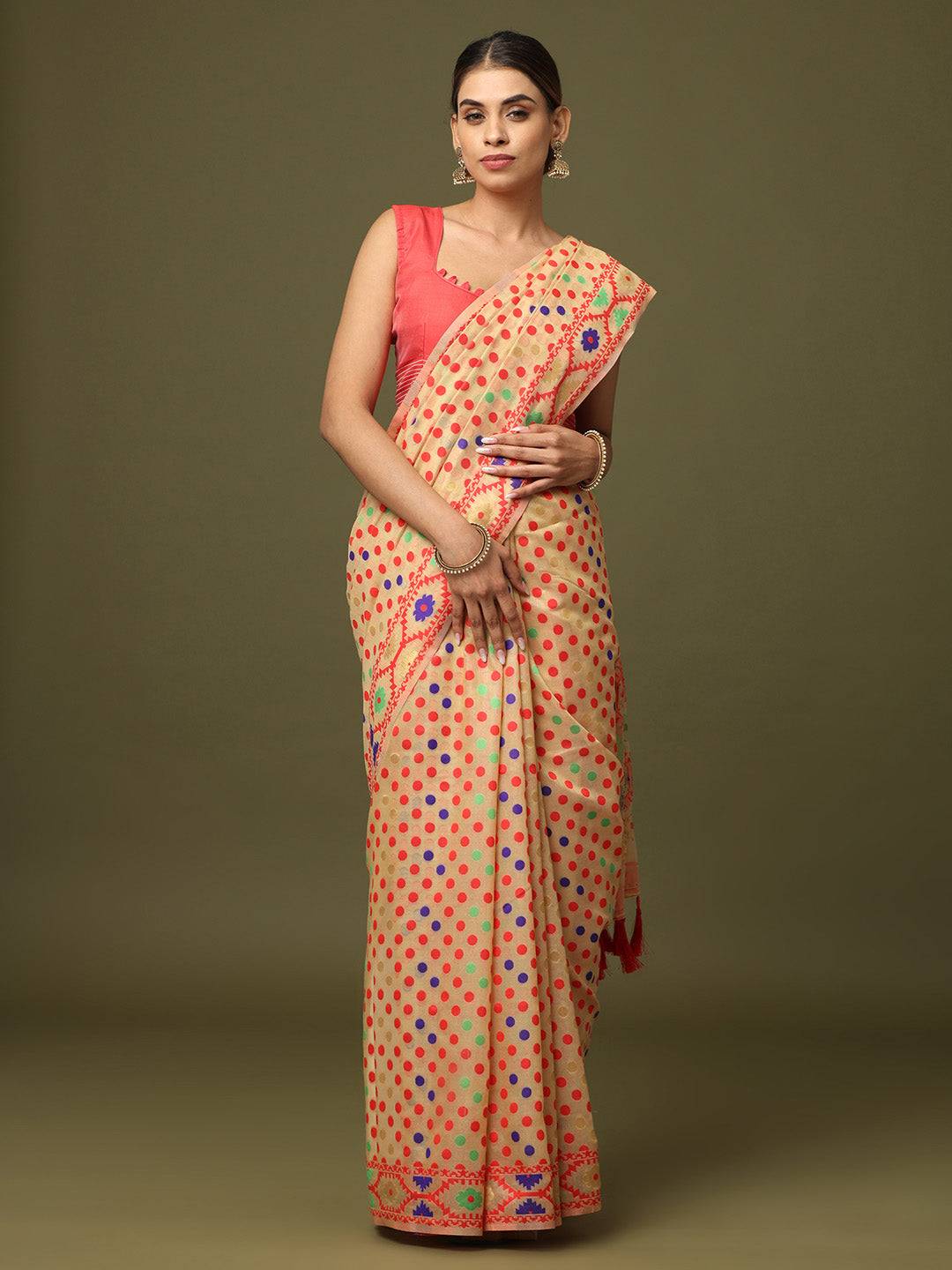  Dhakai Jamdani Cotton Silk Saree