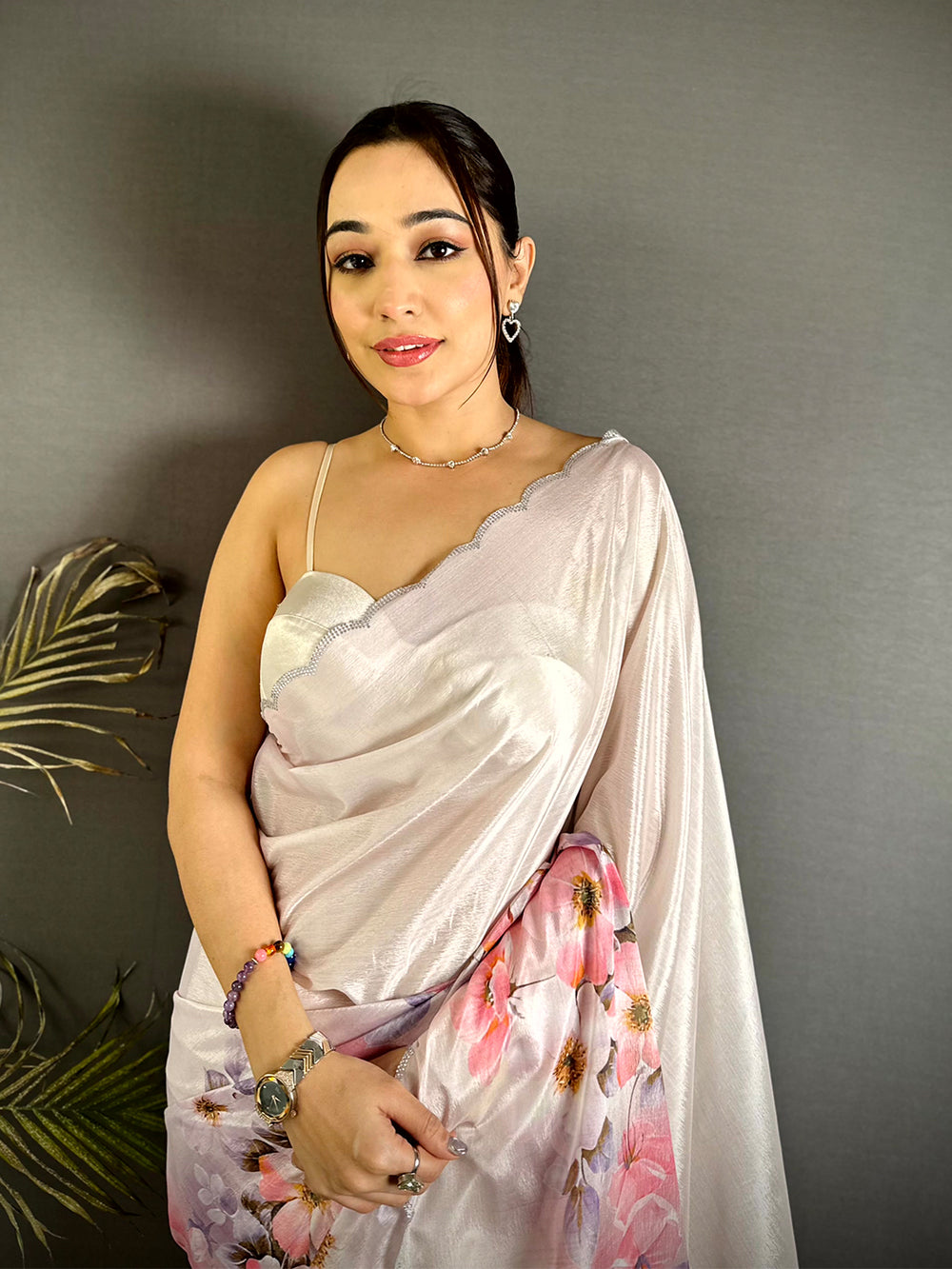 Classic Floral Print Chiffon Saree