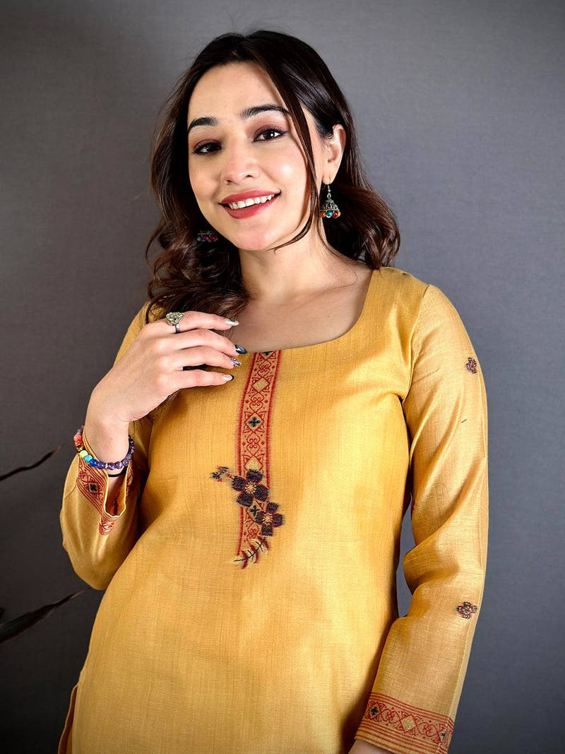 Classic Mustard Mul Cotton Floral Dress