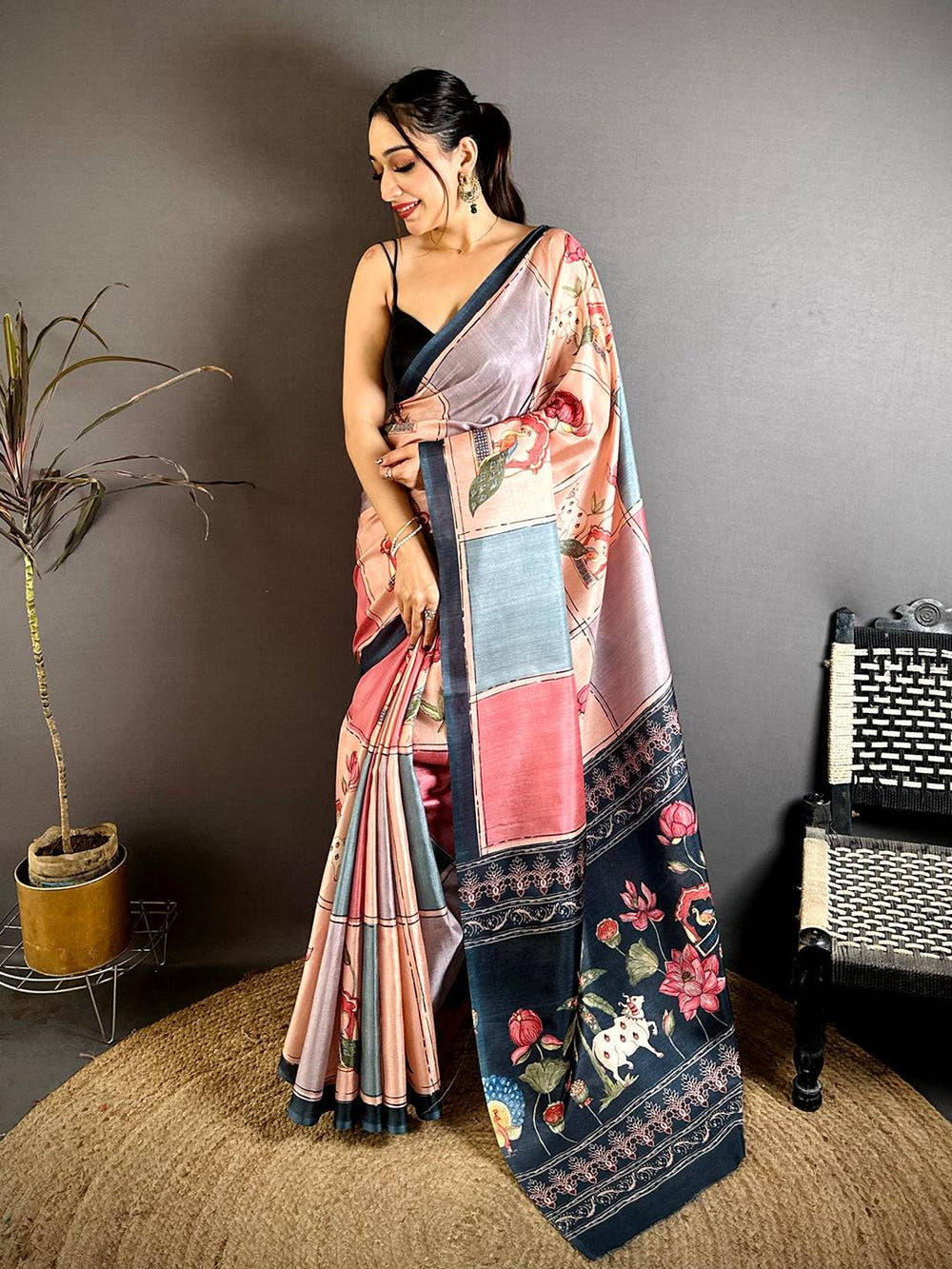Radiance Tussar Contrast Kalamkari Pallu Saree