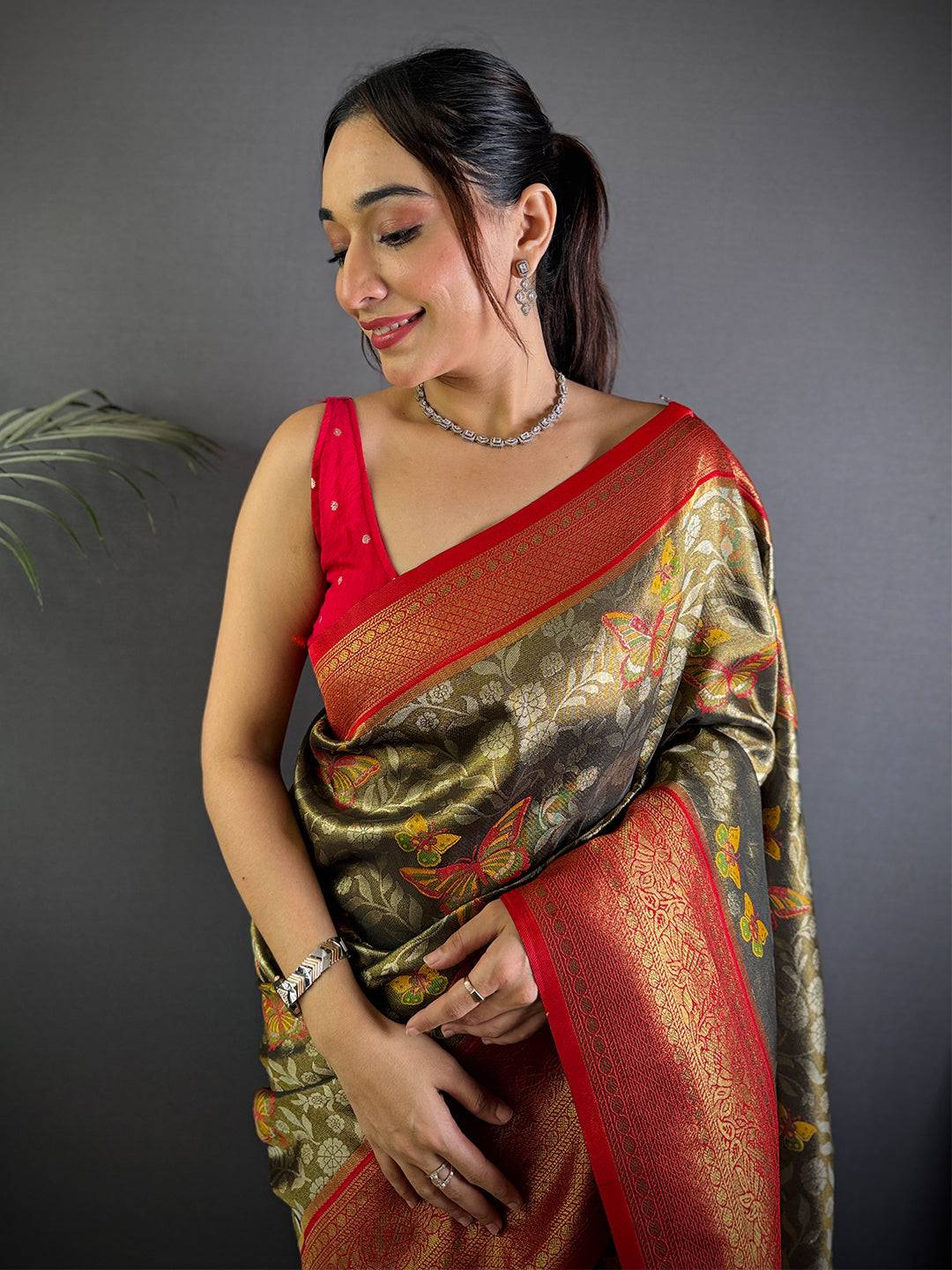 Radiant Butterfly Gold Zari Dharamavaram Silk Saree