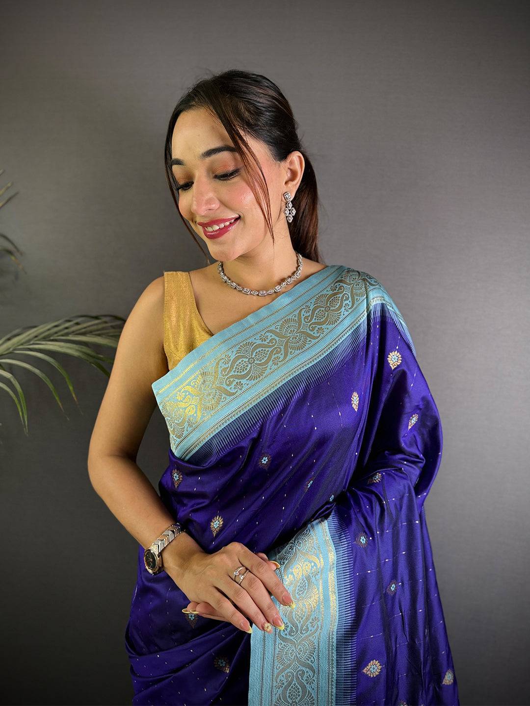 Traditional Purple Gadwal Soft Silk Saree

