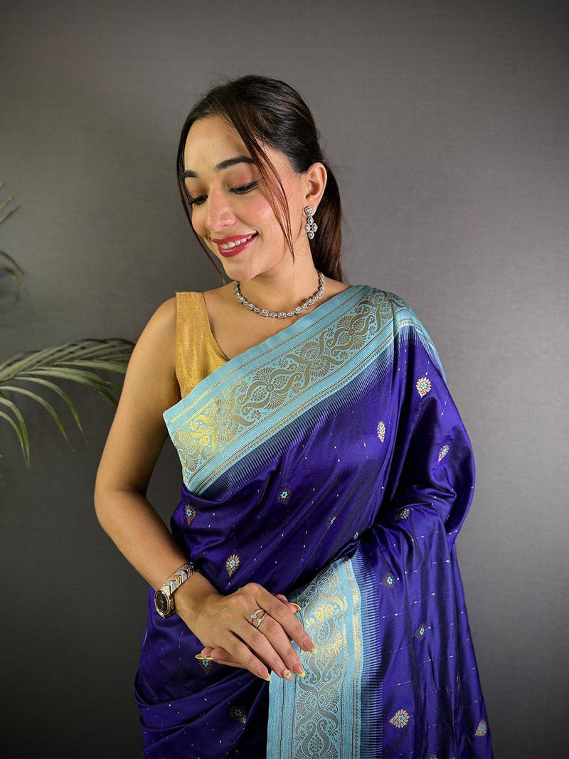 Traditional Purple Gadwal Soft Silk Saree

