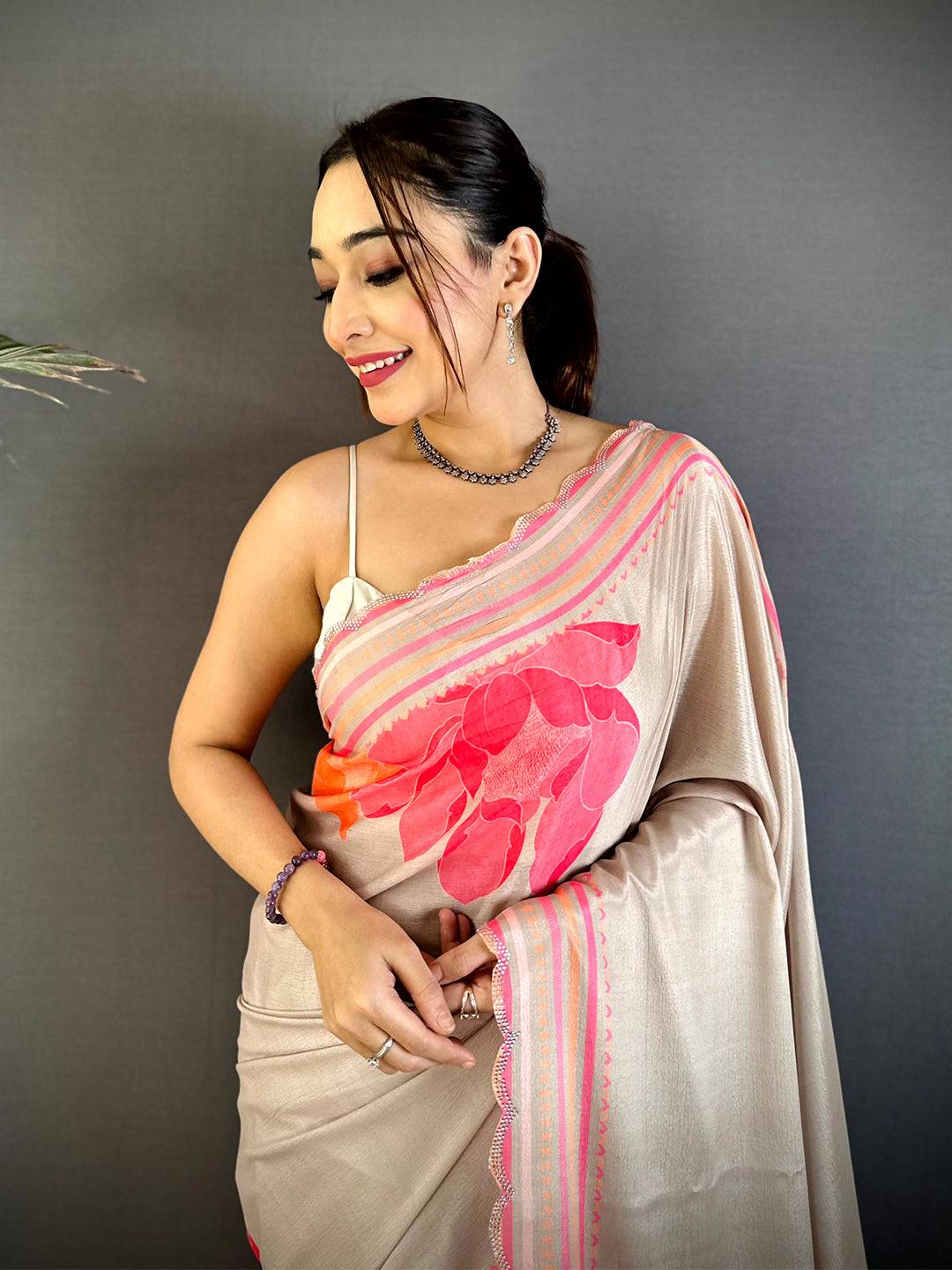 Artistic Stone Work Chinnon Floral Saree
