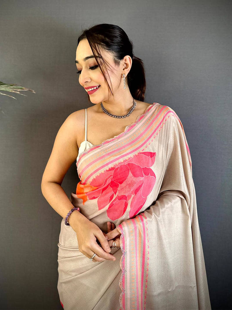 Artistic Stone Work Chinnon Floral Saree
