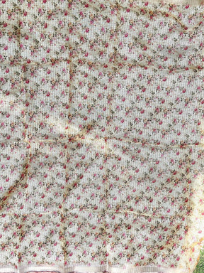 Cream Kota Doriya Silk Saree With Flower & abstect Prints