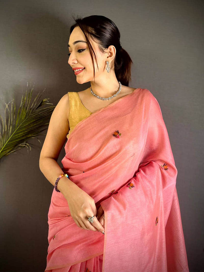 Pink Ghicha Minakari Weave Saree